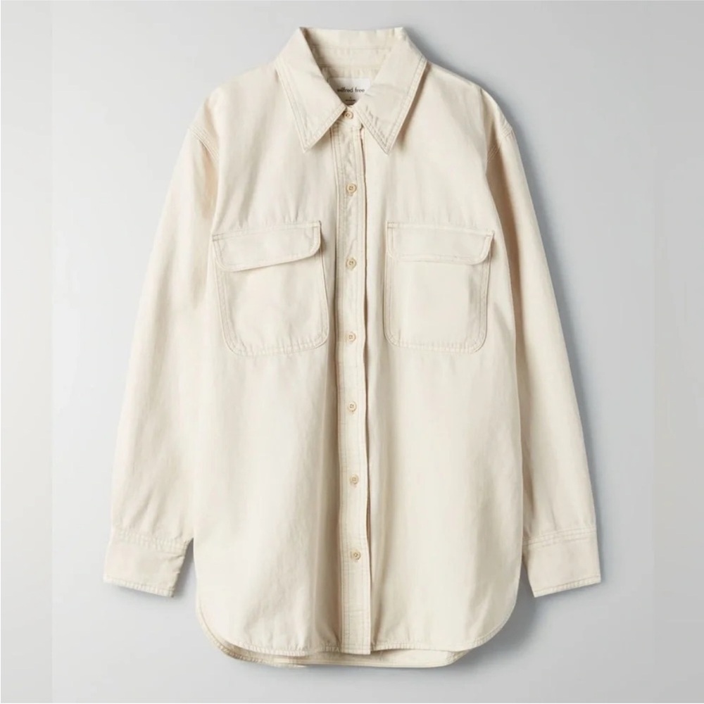 NWOT Aritzia Wilfred Free Nova Button Up Shirt Green Shacket Jacket